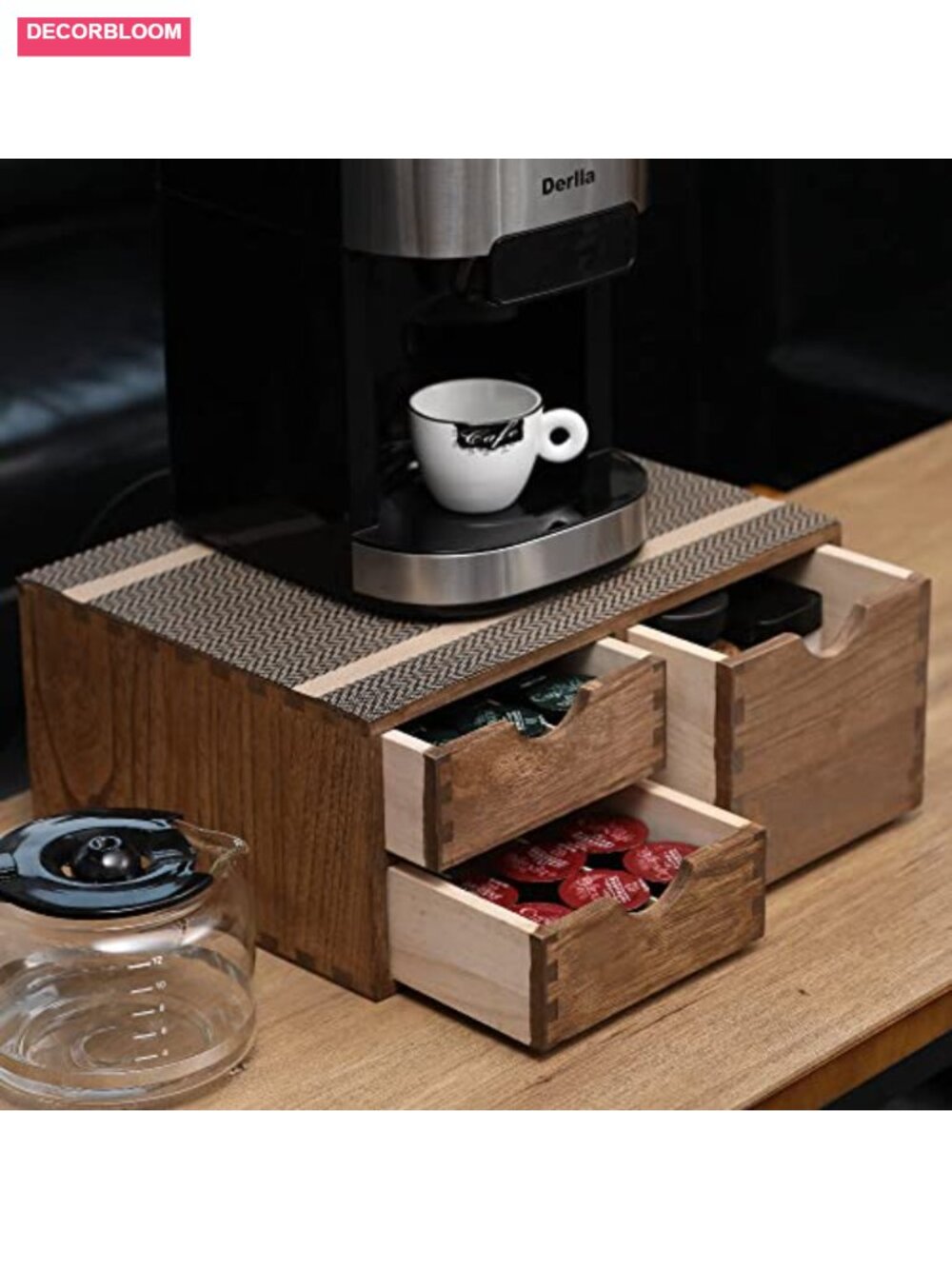 Wood Coffee Pod Storage Drawer 3-Drawer Organizer for K-Cups Kitchen Desk
